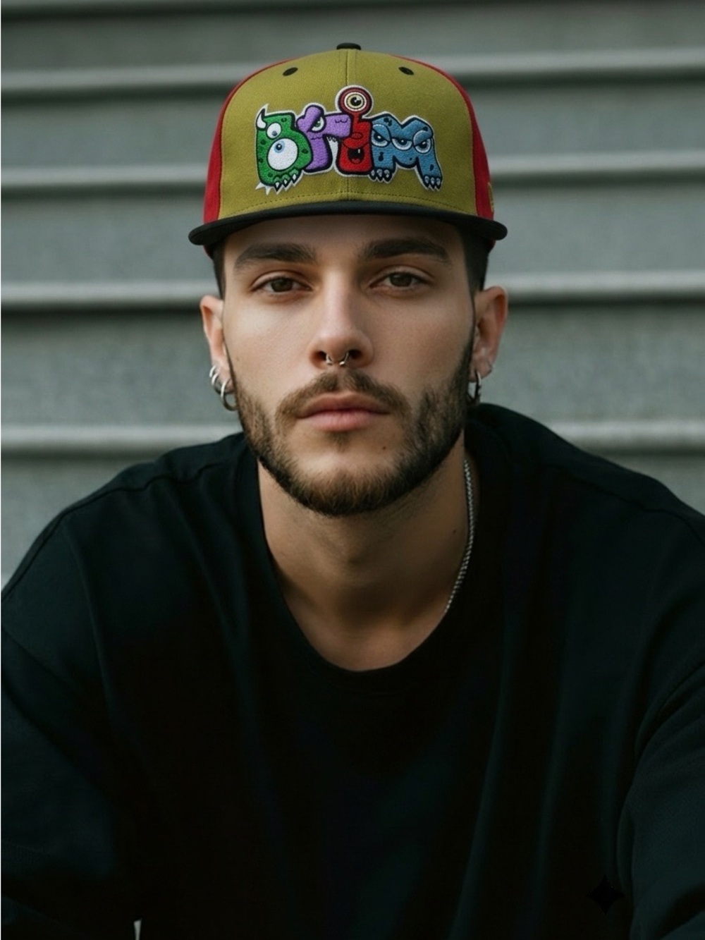 Brim Monsters Sully Olive & Red Embroidered fitted Hat
